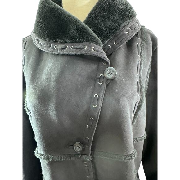 "DENNIS BY DENNIS BASSO" Suede Coat, Faux Fur, Y2K, Goth, Vampire, SZ L,Grundge - Picture 3 of 13